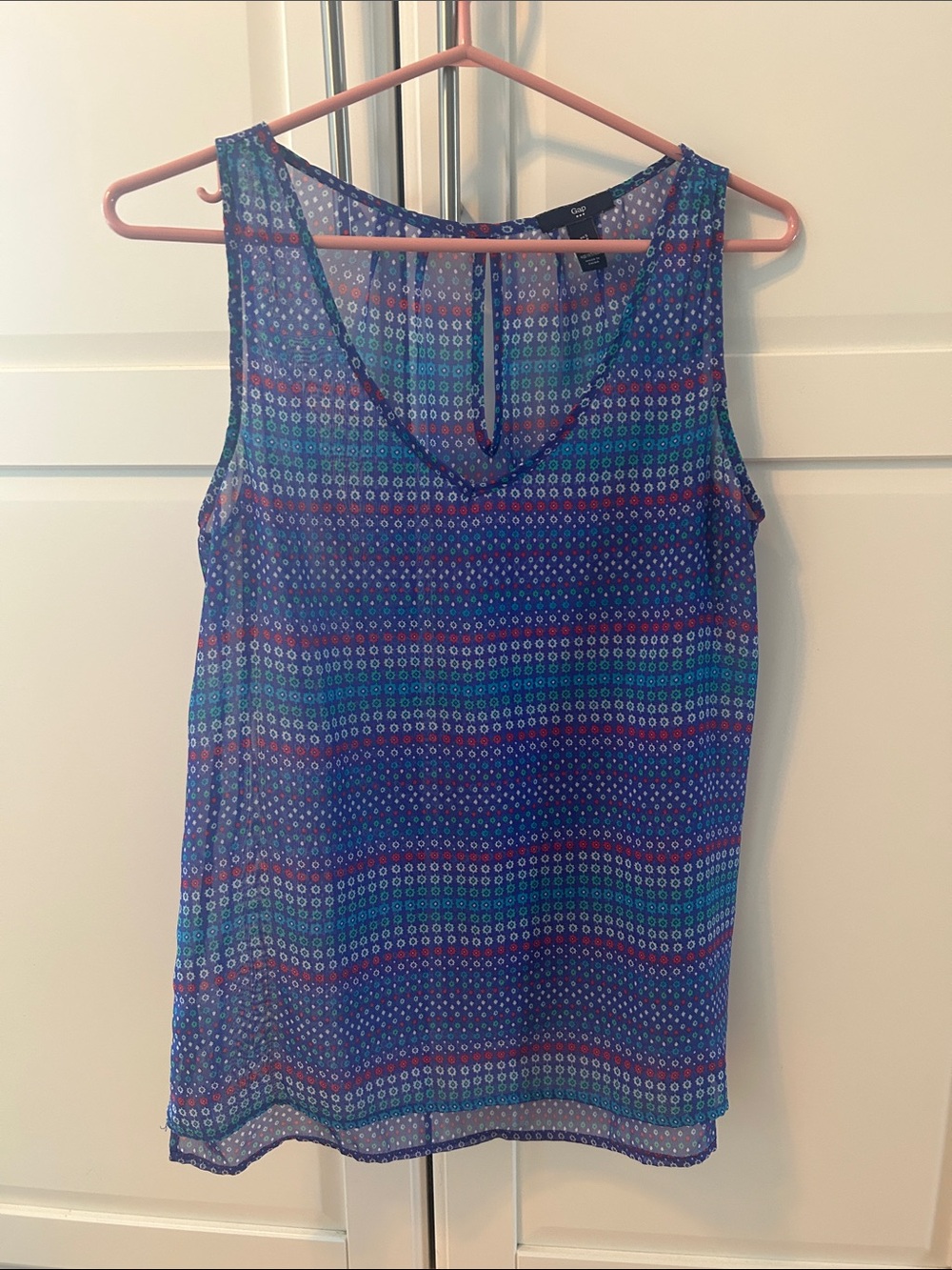 GAP Blue Patterned Sheer Tank Top